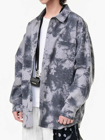 Men's Plus Size Tie-Dye Oversized Button-Up Shirt