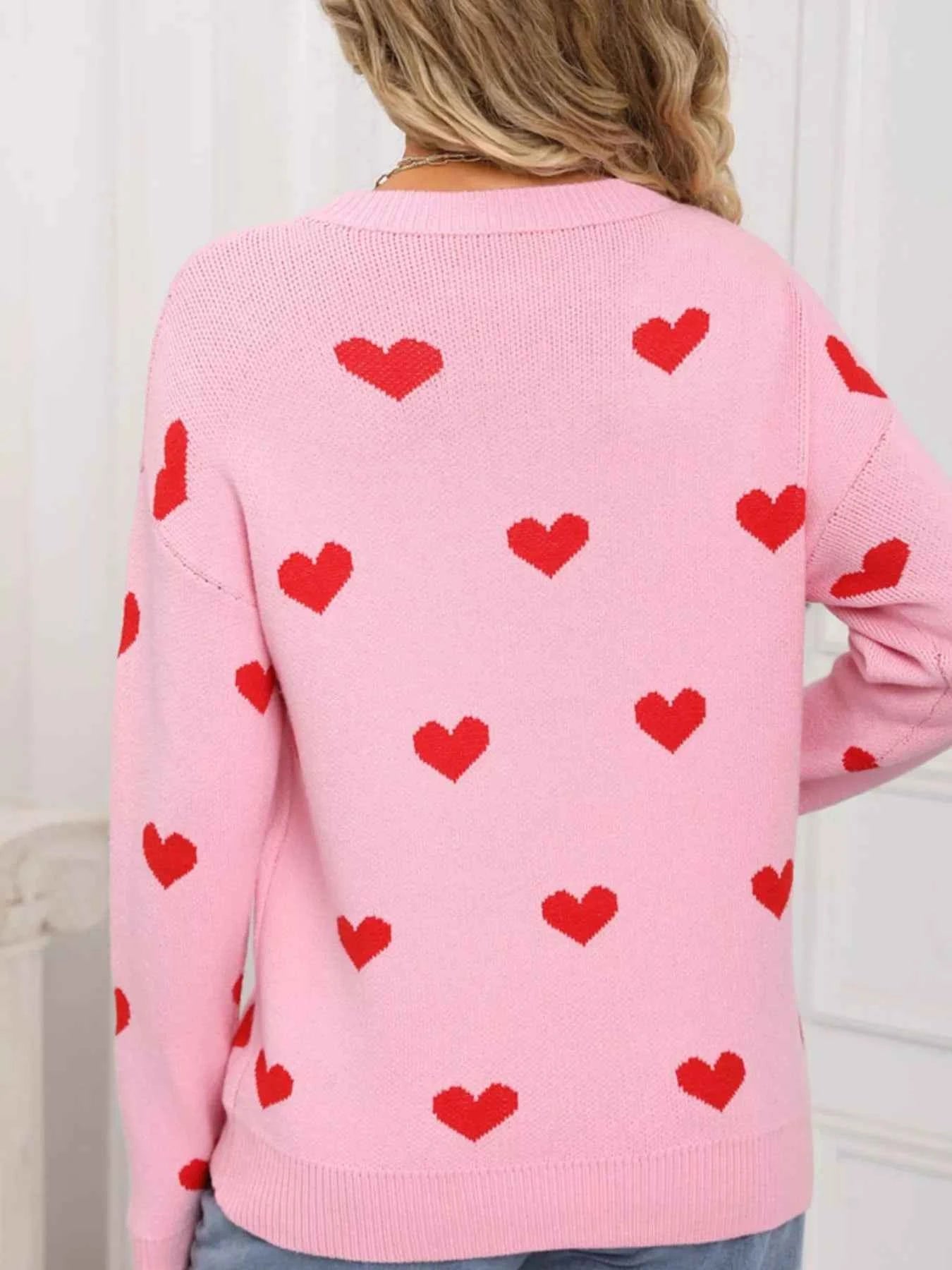 Valentine's Day Heart Pattern Dropped Shoulder Sweater