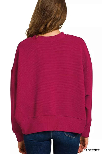 Zenana Ribbed Round Neck Pullover and Drawstring Pants Set