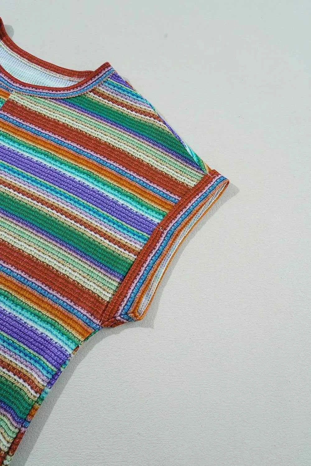Multicolour Striped Twist Hem Cap Sleeve Top