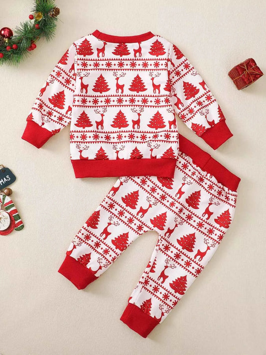 Children's Christmas Reindeer & Tree Print Top and Pants Set