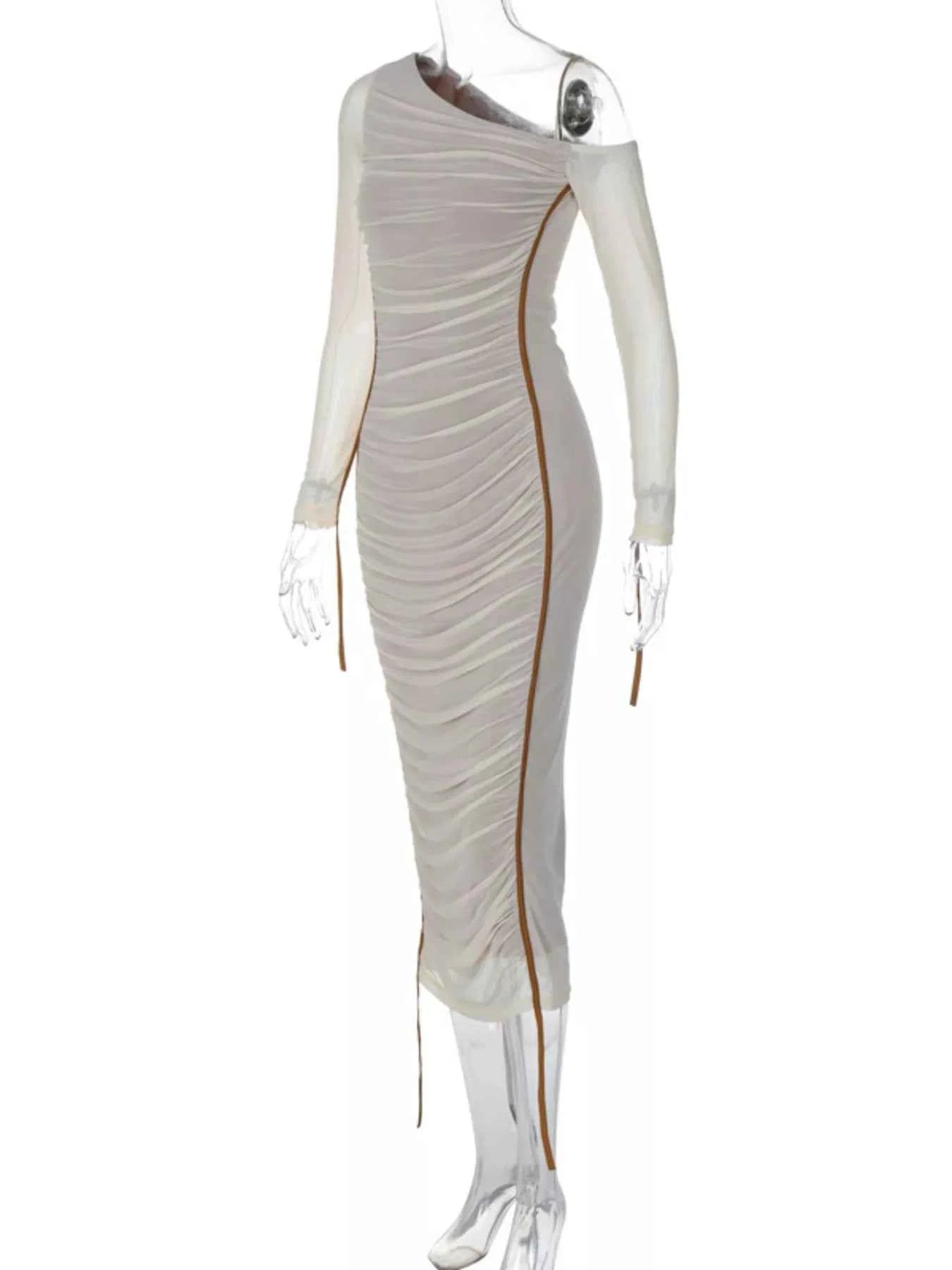One-Shoulder Ruched Bodycon Midi Dress