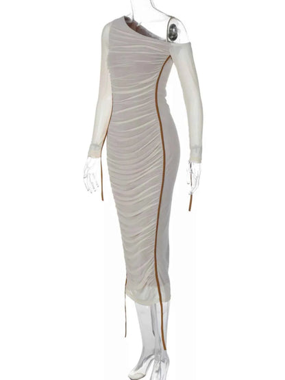 One-Shoulder Ruched Bodycon Midi Dress