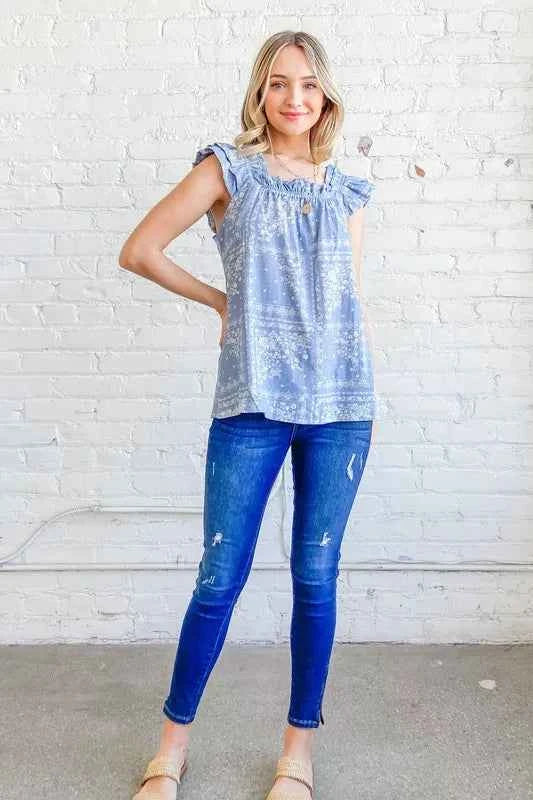 And The Why Boho Print Ruffle Baby Doll Tank Top