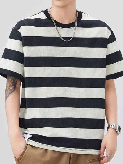 Men's Plus Size Striped Round Neck Short Sleeve T-Shirt