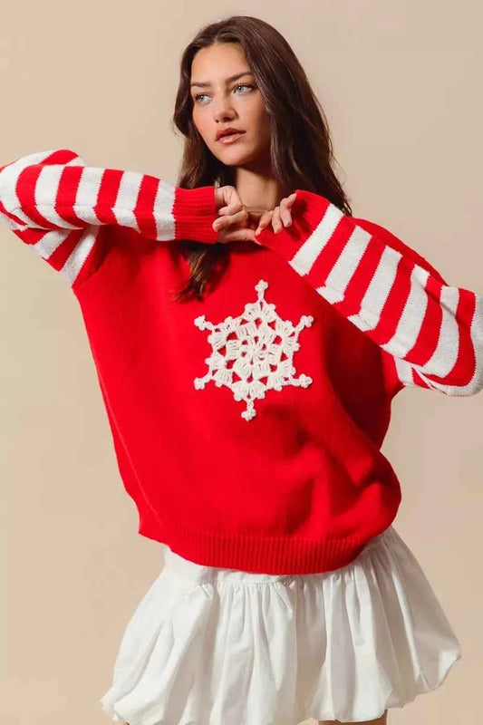 SO ME Christmas Snowflake Crochet Embellished Sweater