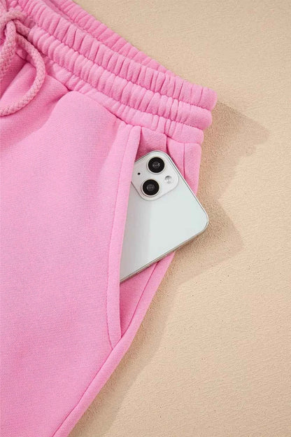 Color Block Sweatshirt and Elastic Waist Shorts Set