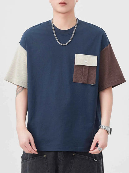 Men's Plus Size Color Block Round Neck T-Shirt