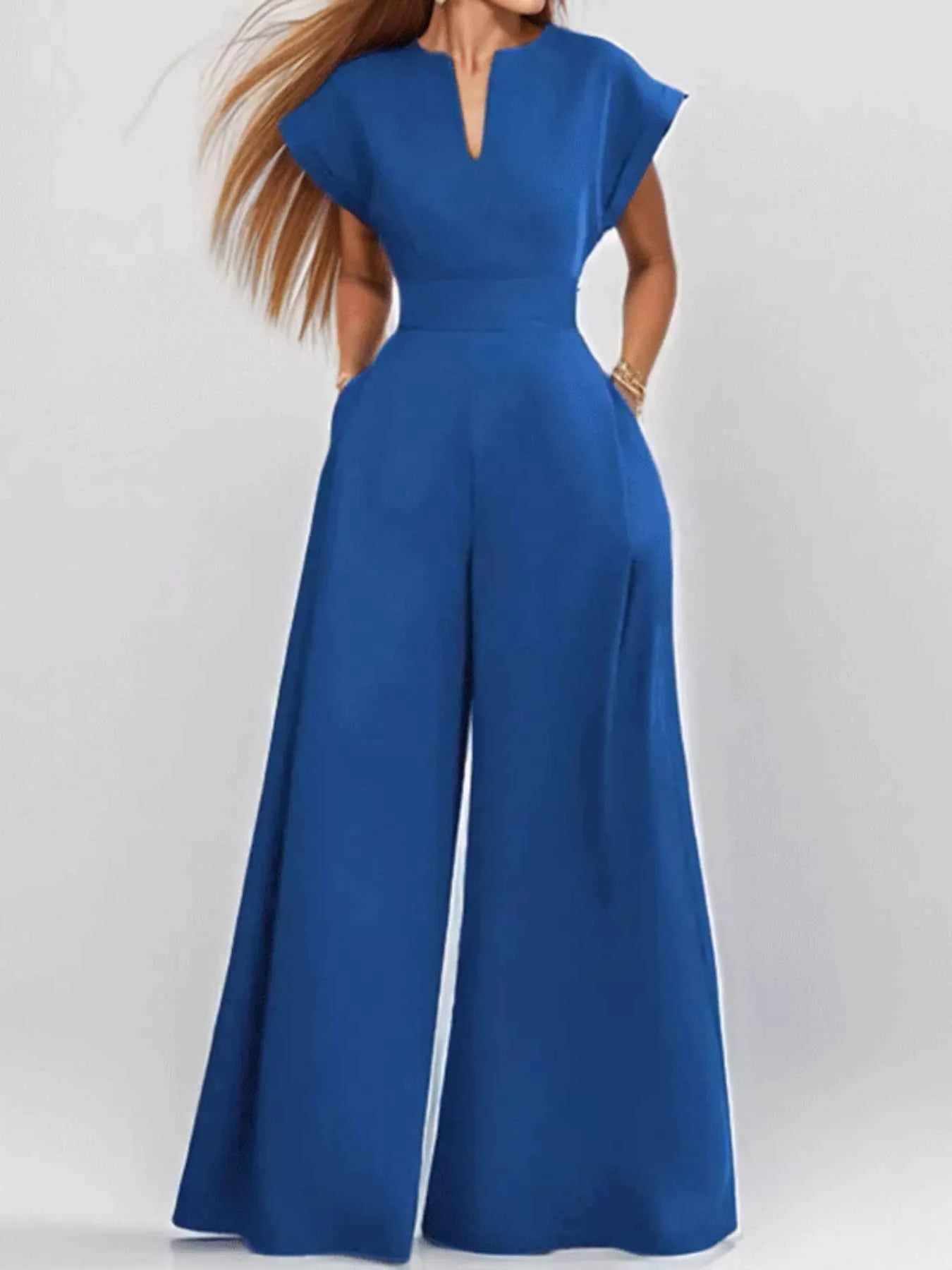 Full Size Notched Wide Leg Jumpsuit Plus Size