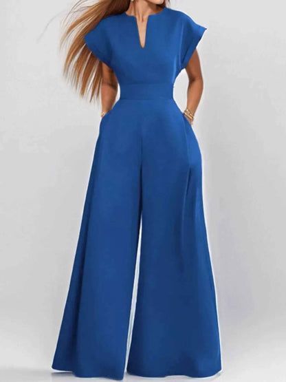 Full Size Notched Wide Leg Jumpsuit Plus Size