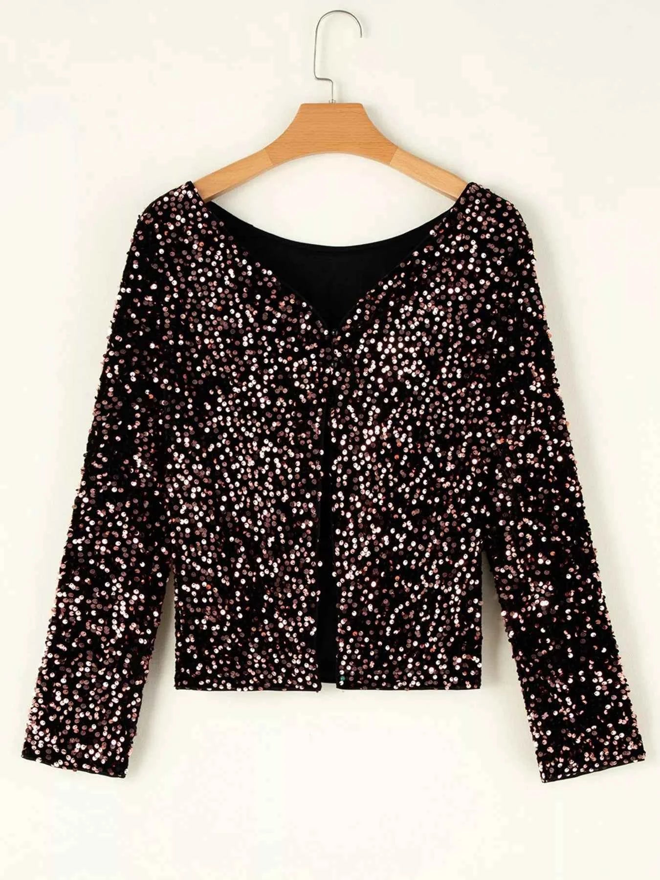 Sequin Long Sleeve Cutout Back Top