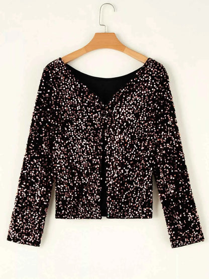 Sequin Long Sleeve Cutout Back Top