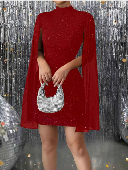 Glitter Cape Sleeve Mini Dress