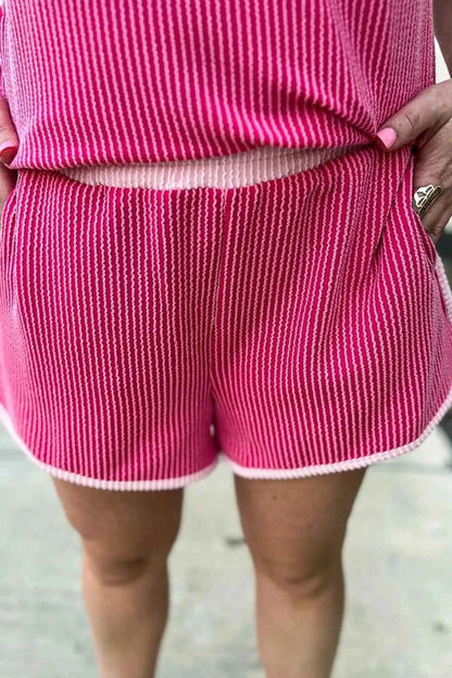 Ribbed Round Neck Top and Shorts Two-Piece Casual Set