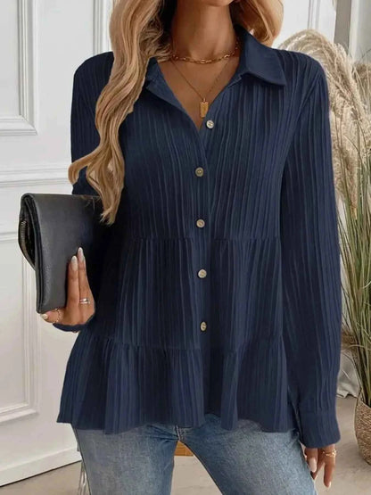 Striped Button-Down Tiered Shirt
