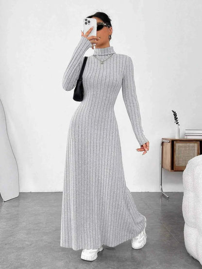 Ribbed Turtleneck Long Sleeve Maxi Knit Dress