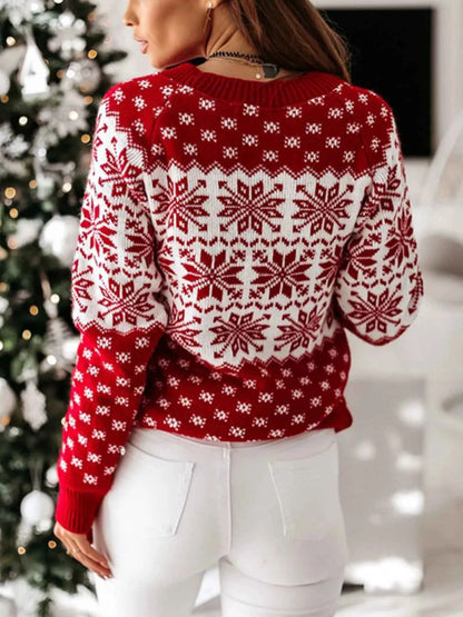 Snowflake Pattern Long Sleeve Sweater
