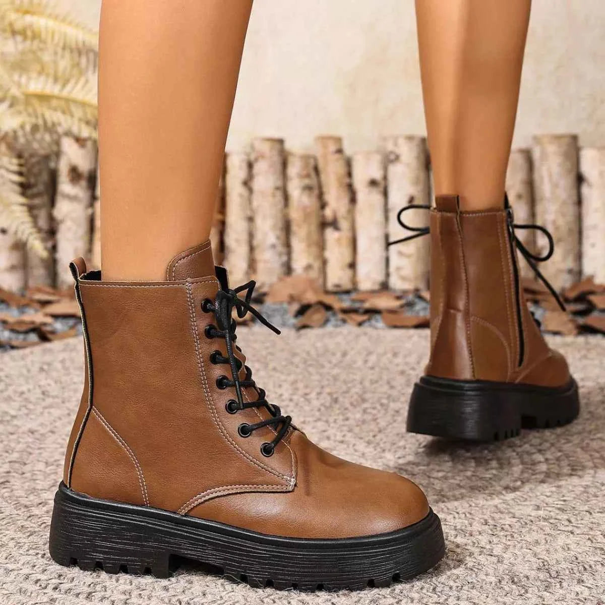 Round Toe Block Heels Boots