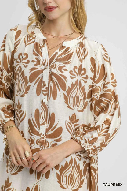 Umgee Mix Abstract Floral Print Midi Dress