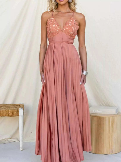 Pleated Backless Maxi Cami Dress