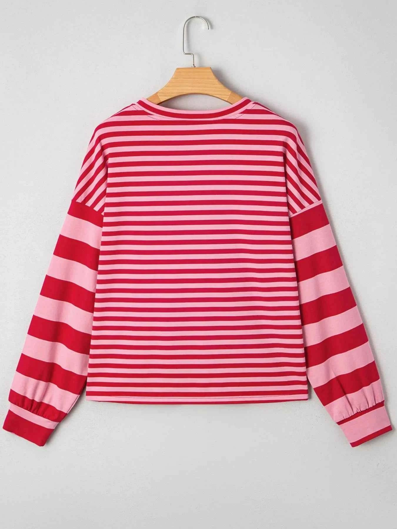 Contrast Striped Drop Shoulder V Neck Top