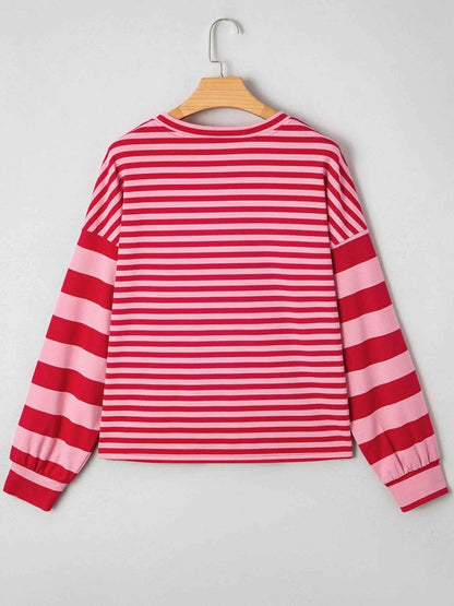 Contrast Striped Drop Shoulder V Neck Top