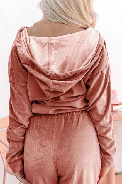 Zip Up Dropped Shoulder Hooded Top and Pants Set
