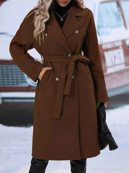 Double-Breasted Tie Waist Coat