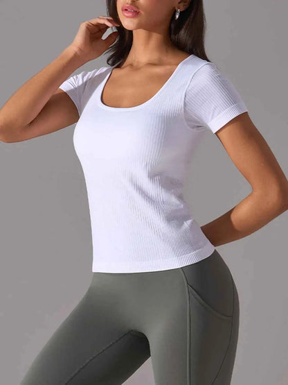 Square Neck Active T-Shirt with Detachable Chest Pads