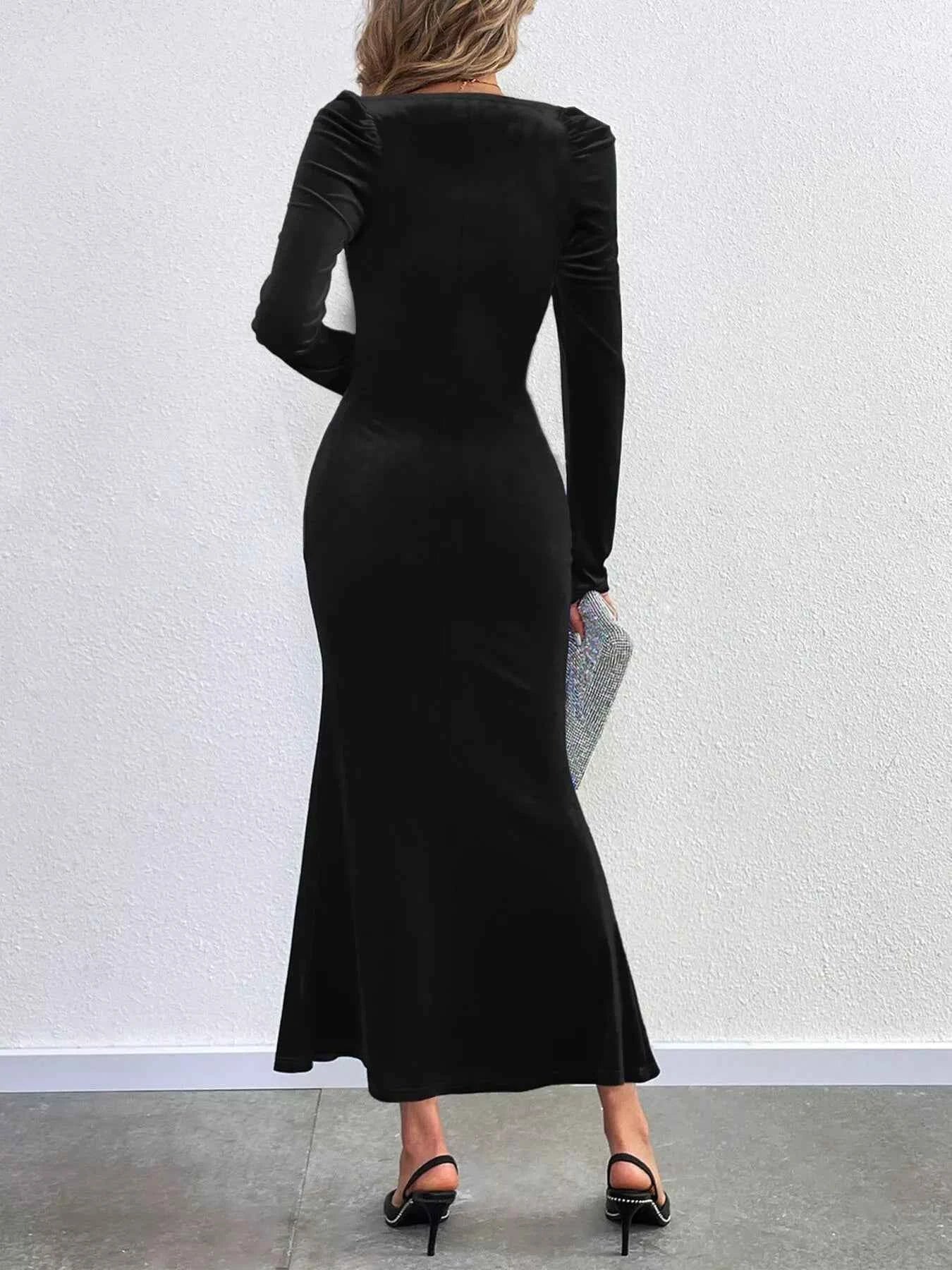 Velvet Square Neck Long Sleeve Mermaid Dress