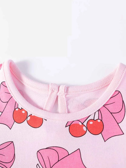 Children's Cherry Bowknot Print Ruffle Hem Dress