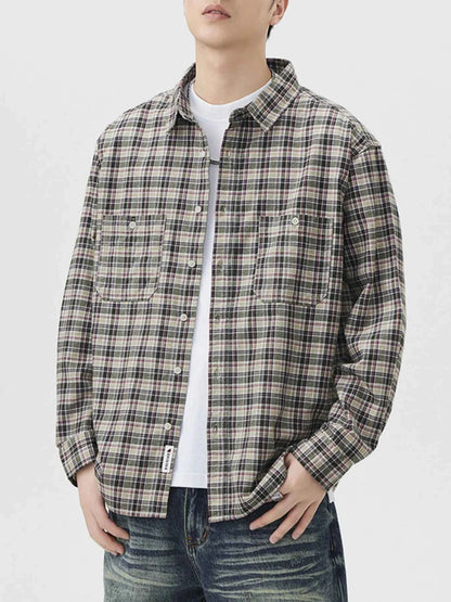 Men's Plus Size Plaid Button Up Long Sleeve Shirt