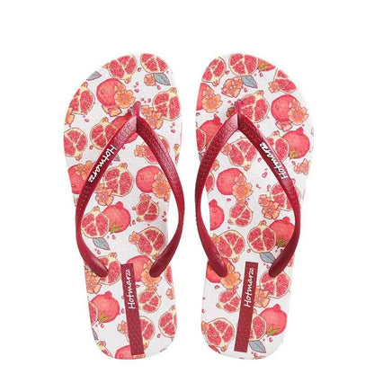 Fruit Print Summer Toe Post Slippers