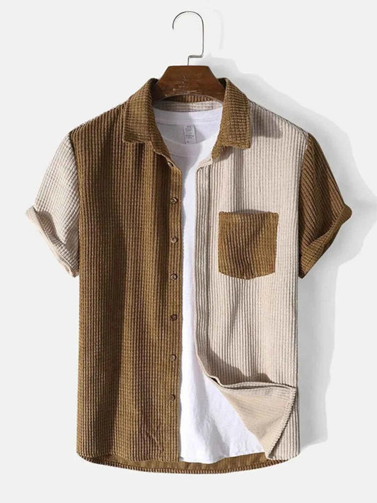 Men's Full Size Contrast Shots Sleeve Shirt and Shorts Set Plus Size