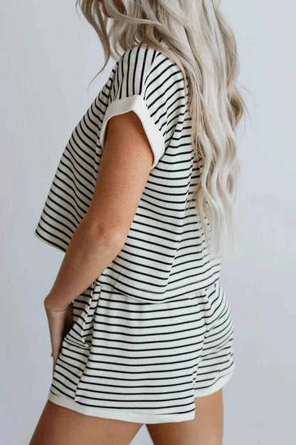 Striped Contrast Top and Shorts Set