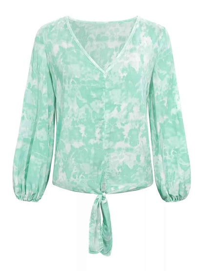 V-Neck Long Sleeve Tie-Front Blouse