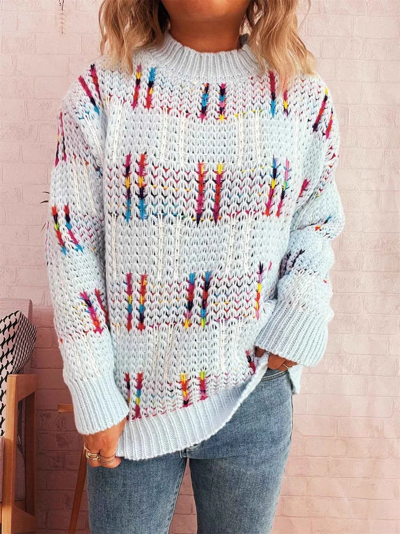 Colorful Round Neck Long Sleeve Sweater
