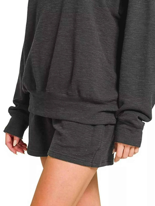 Zenana Slub Long Sleeve Top and Shorts Set