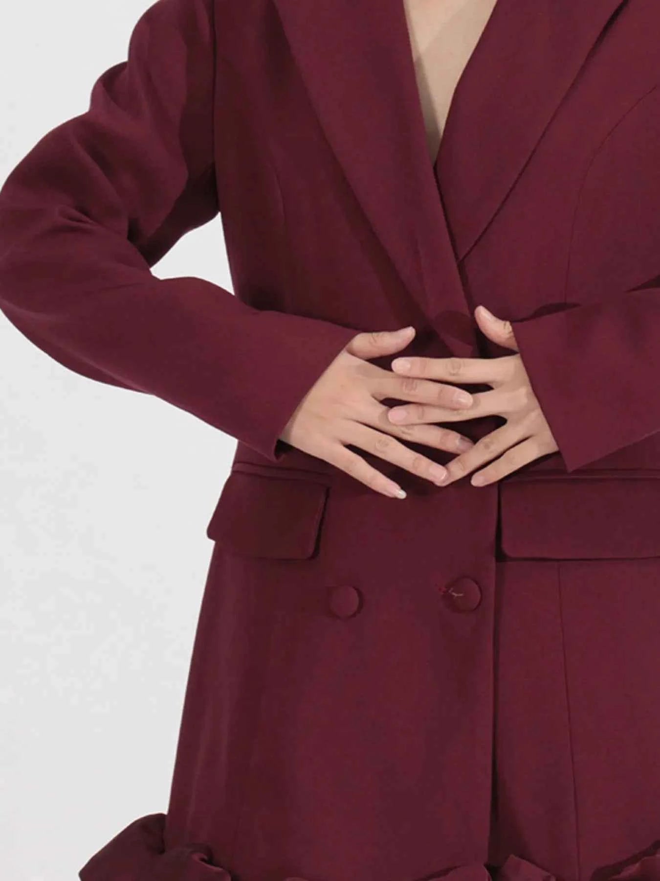 Ruffle Hem Double-Breasted Blazer Dress
