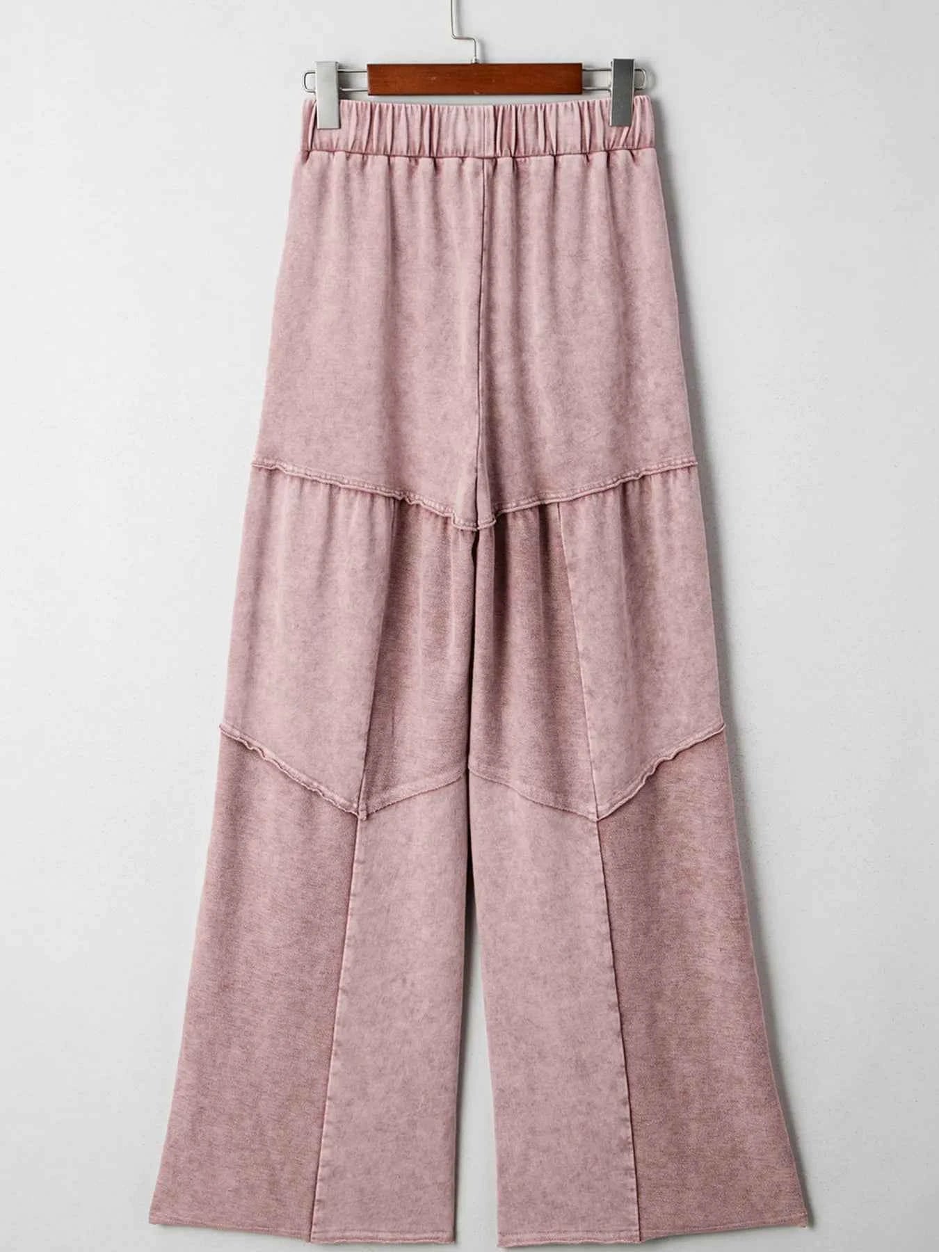 Mineral Wash Tiered Wide Leg Patchwork Drawstring Pants