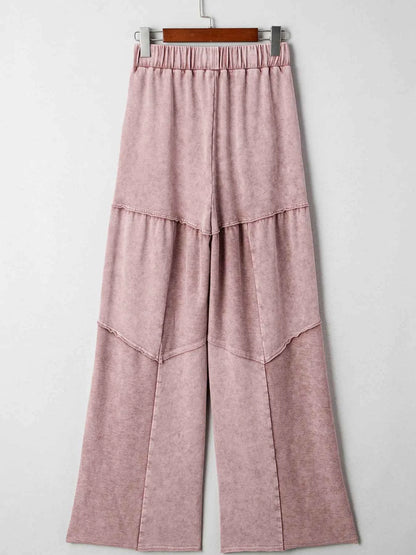 Mineral Wash Tiered Wide Leg Patchwork Drawstring Pants