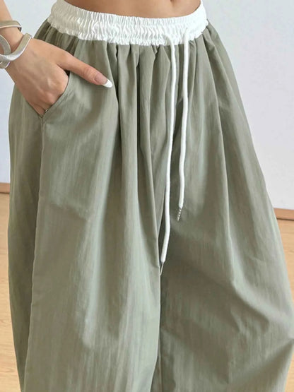 Wide Leg Drawstring Casual Pants