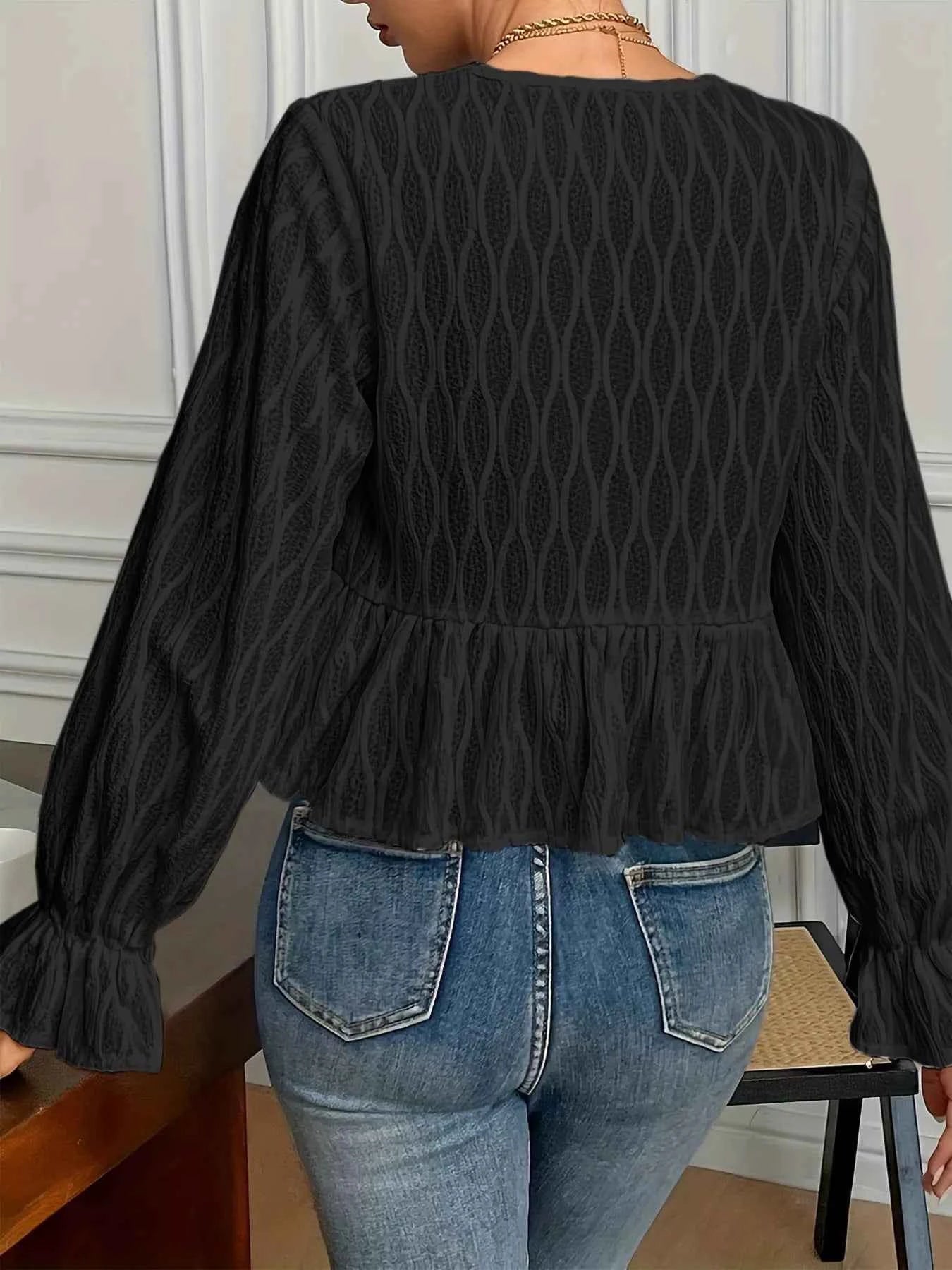 Tie Front Flounce Sleeve Blouse