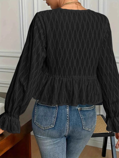 Tie Front Flounce Sleeve Blouse