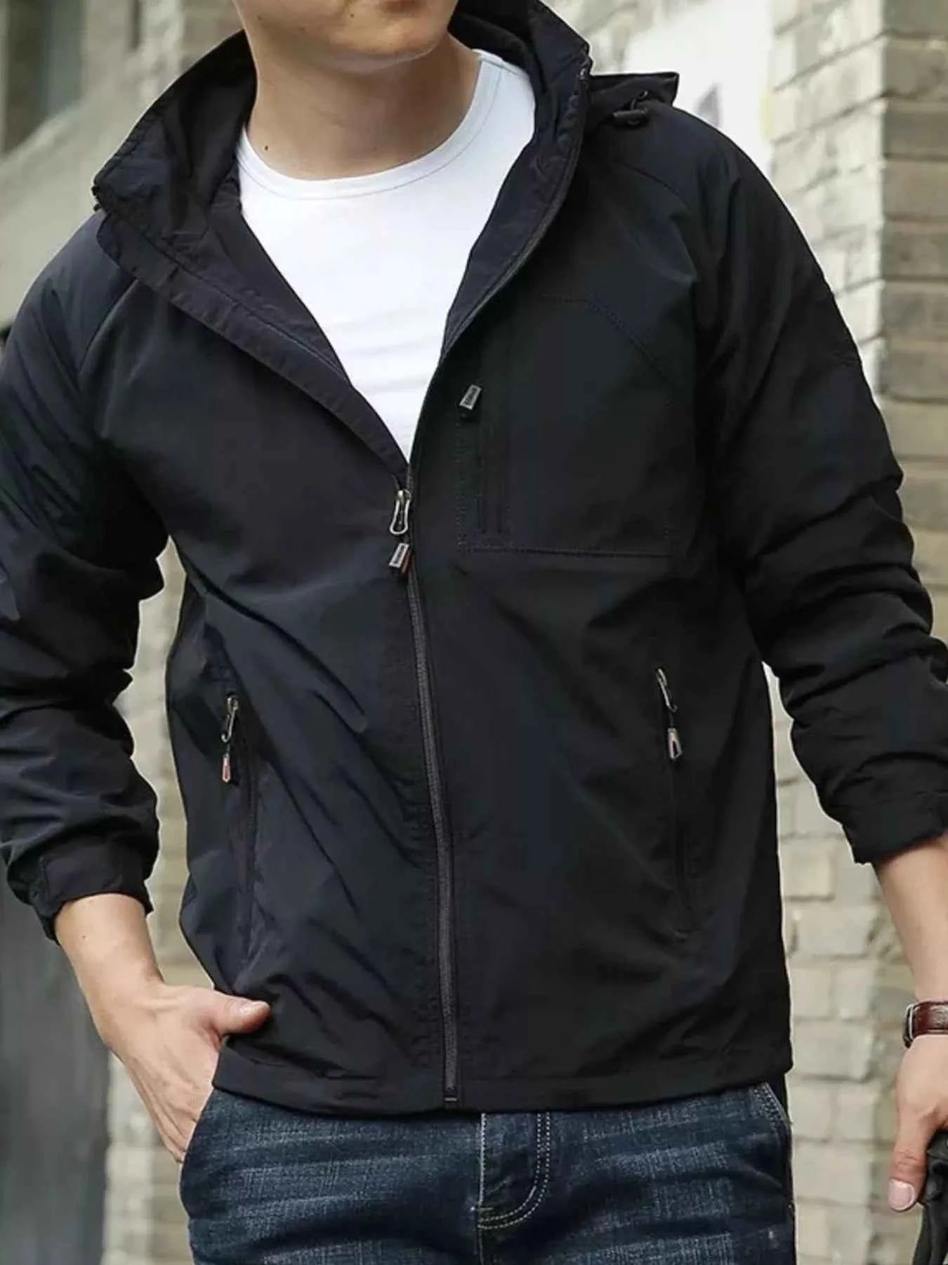 Men's Zip Up Long Sleeve Hooded Jacket