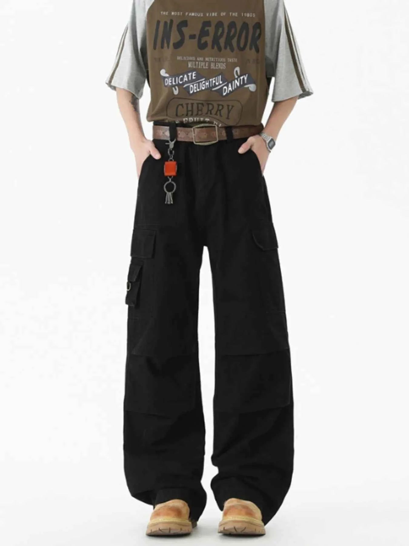 Men's Wide Leg Cargo Pants with Ruched Detail