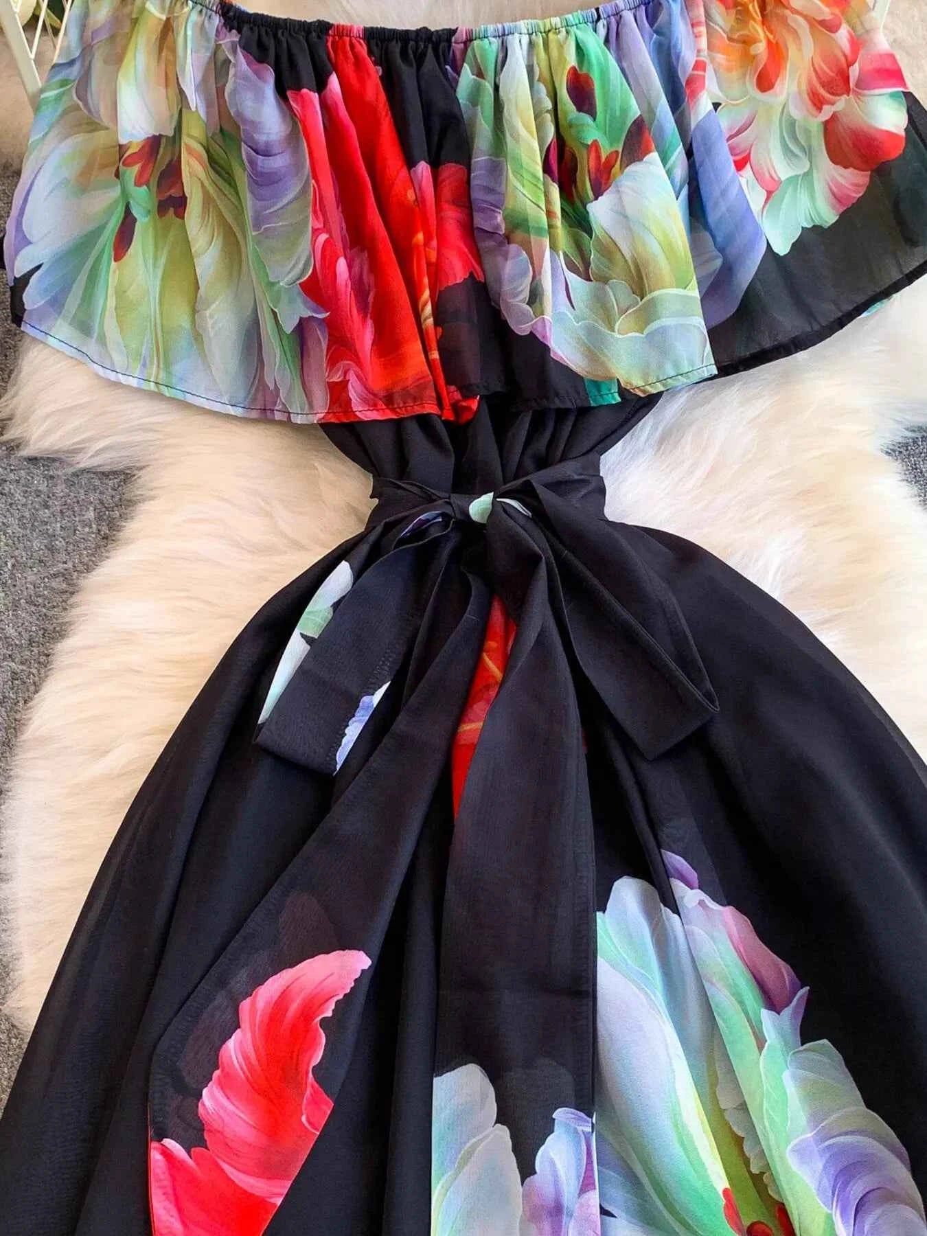 Floral Off-Shoulder A-Line Dress