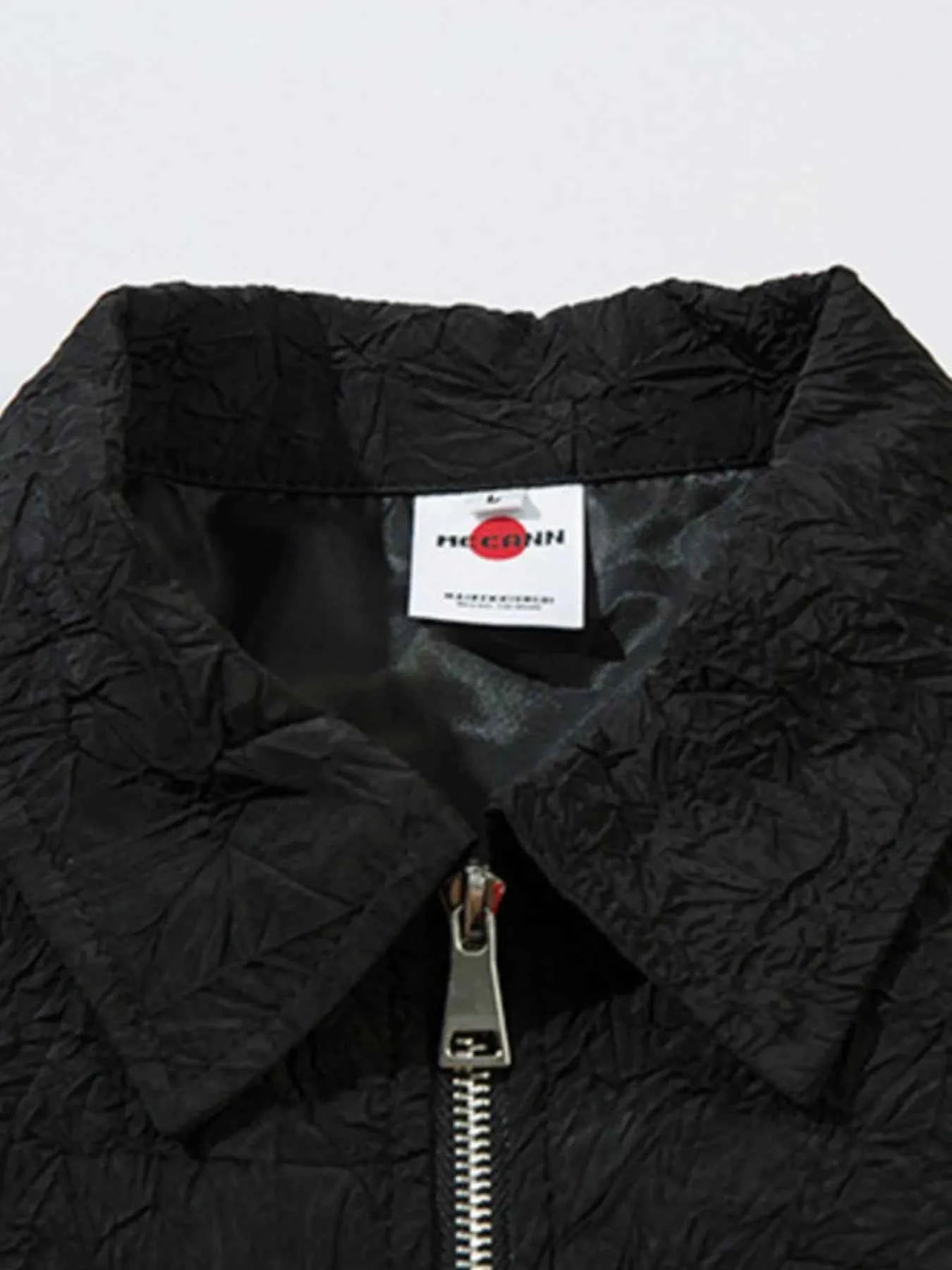 Textured Bomber Collared Neck Zip Up Jacket