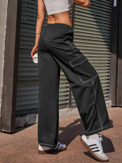 Wide Leg Pants with Contrast Stitching