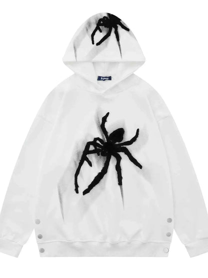 Men's Spider Graphic Oversized Hoodie with Side Button Details